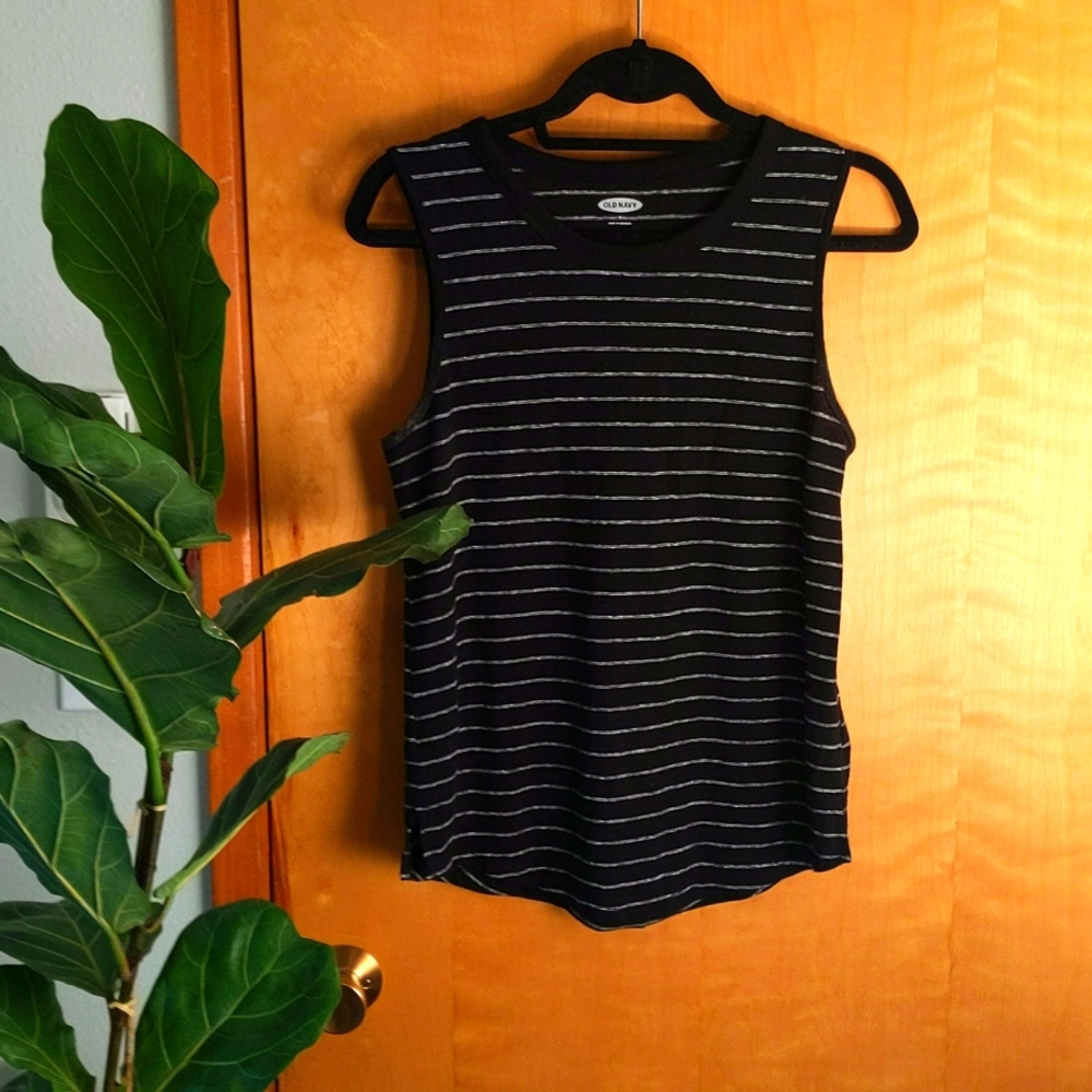 Striped linen blend muscle tank